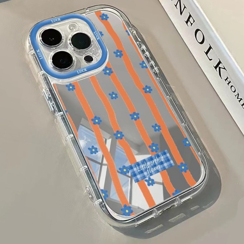 Plants X - Blauw gestreept bloemenpatroon spiegel telefoonhoesje voor